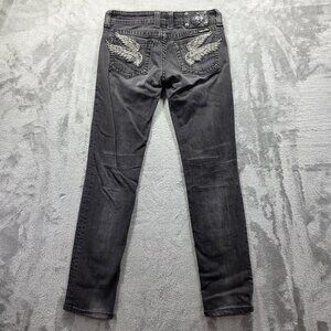 Miss Me Jeans Womens 28 Black Skinny JP5163S Embellished Wing Pockets Distressed